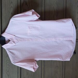 J Crew Light Pink Striped Seersucker Shirt Sleeve Button Up